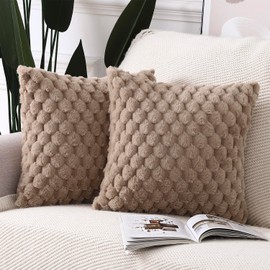 Madizz Faux Wool Camel Cushion Covers 16x16 inch, 40x40 cm, Set of 2 Super Soft Boho Throw Pillow Covers Decorative Textured Pillowcases for Sofa Bedroom