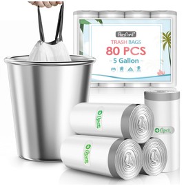 5 Gallon 80 Counts Strong Drawstring Trash Bags Garbage Bags by RayPard, Small Plastic Bags, Trash Can Liners for Home Office Kitchen Bathroom Bedroom, White Waste Basket Liners (White)