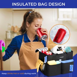 Ytonet Cleaning Caddy, Water Resistant Cleaning Supplies Organizer with Handle, Cleaning Caddy for Cleaning Supplies with Foldable Divider for Housekeeper, Car Cleaning Tool Caddy Organizer Bag, Black