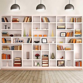 8x6ft White Bookshelf Backdrop Library Books Shelves Modern Office Bookcase Photography Background Home Office Meeting Video Conference Decoration Banner Study Students Portrait Photo Props