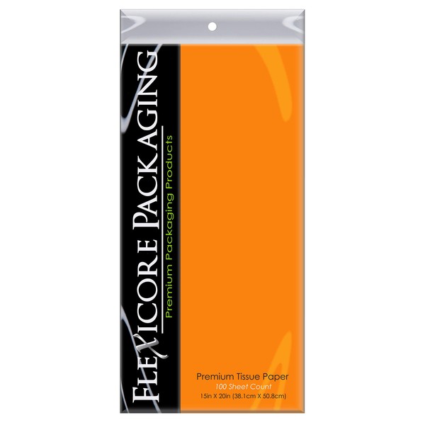 Flexicore Packaging Gift Wrap Tissue Paper Size: 15 Inch X 20 Inch | Count: 100 Sheets (Tangerine)