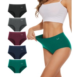TANSTC Women's High Waisted Cotton Underwear Soft Breathable Panties Stretch Briefs Seamless Ladies Underpants Comfort Undies,Dark Color XS