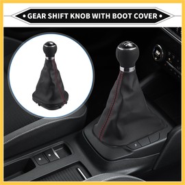 REPAIROCK 6 Speed Manual Gear Shift Knob with Boot Dust Cover Compatible for VW Caddy II 2 2004-2009, Durable Faux Leather Black Red Stick Shifter Lever Knob Auto Replacement Parts