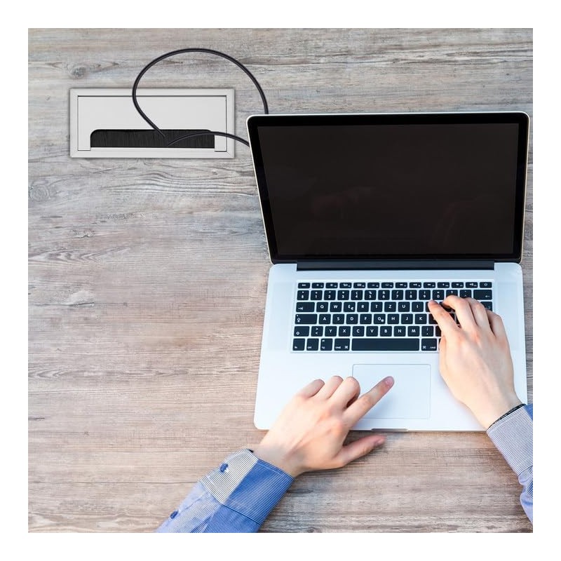 Desk Grommet, Square Cable Cover Aluminium Brush Plate for Computer