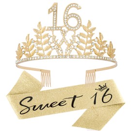 16th Birthday Sash and Crown for Girls, Sweet Sixteen Birthday Sash Tiara Sweet 16 Sash and 16 Tiara for Girls, Sweet 16 Birthday Decorations, 16 Crown, 16th Birthday Gifts Happy 16th Birthday Party