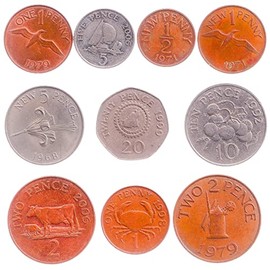 Guernsey 10 Mixed Coins | 1 Penny - 20 Pence | Giernesiaise Currency | Channel Islands | Bailiwick of Guernsey | Since 1968