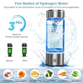YTYOMUR Wasserstoff Wasserflasche, 450ml USB Wiederaufladbarer Hydrogen Water Bottle, Glas-Wasserstoff-Wassermaschine, 3Min schnelle Elektrolyse, Wasserstoff-Wassergenerator für Reisen, Sport