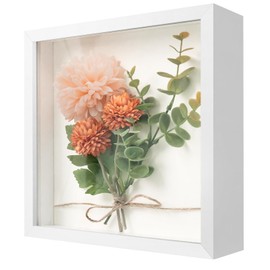 WISYOK 3D Picture Frame for Filling 22 x 22 cm, 3D Object Frame Deep 3 cm, Deep Frame for Wall & Desktop, Shadow Box for Photos, Objects, Wedding Bouquet, DIY Artworks (White)