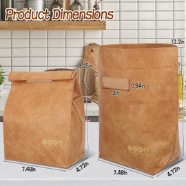 EYUNSTAR 2 Pcs Insulated Brown Paper Lunch Bags, Reusable Lunch Bag Large Retro Sacks Thermal Insulation Food Storage Handbag for Adults Office Work Picnic Travel Snacks