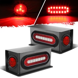 Partsam 2Pcs Steel Trailer Light Boxes Housing Kit, 6" Oval Led Trailer Tail Lights Red/Amber Parking Turn Signal Lights & 2" Red Led Round Side Marker Clearance Lights w/Grommets and wire Connectors