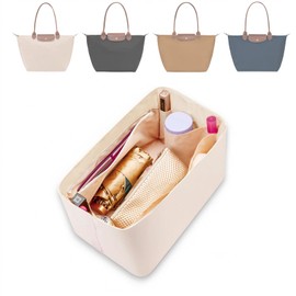 Volcuna Nylon Water-Repellent Purse Organizer with Zipper Insert for Longchamp Tote Bag (Pearl White, Tote bag M)