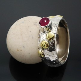 JEWELSTREZORO Cabochon-Granat Edelstein-für Herren und Damen,Geschenkartikel, 925er-Sterling Silber Band Ring Schmuck TSR1071BS_16 (62 (19.7))