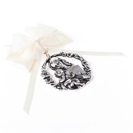 The Holy Virgin Mary and her Son, Jesus Catholic Crib Medal with Satin Ribbon. Perfect Baptism Gifts for Babies, Christening Gifts for Babies, Baby Shower and Baby Nursery Wall Decor. (Beige)