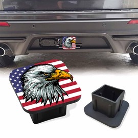 Sutmore Trailer Hitch Cover, Bald Eagle on American Flag Hitch Cover Rubber Towing Hitch Plug Covers, Square 2 Inch Receiver Tube Plug Cap for Trucks Cars SUVs