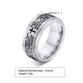 LAFATINA Lords Prayer Cross Spinner Ring Stainless Steel Biker Fidget Bands for Men Women Easter Christmas Birthday, Size 13