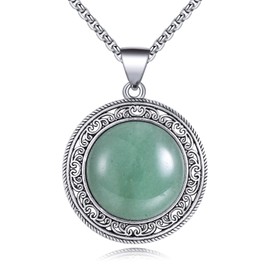 VIJASHOP Green Aventurine Stainless Steel Round Aventurine Pendant Vintage Aventurine Jewelry Birthday Christmas Gift for Women Men