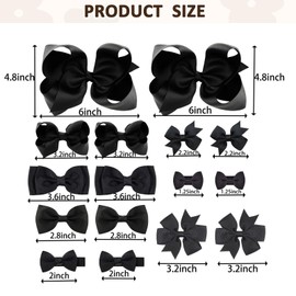 NUOSYI Girls Hair Bows, 40 Pack Grosgrain Ribbon Clips, 3 Inch Pinwheel Barrettes, Multiple Colors (Black, One Size)