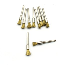 TMAX 10 pc Brass Bristle 1/4 Inch Pen Wire Brush with 1/8 Inch Shank for Dremel and Other Rotary Tools on Rust Removal, Corrosion and Scrub Surfaces