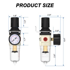 AIRZOE 1/4"NPT Air Filter Regulator Combo Piggyback,5 Micron Brass Element, Manual Drain,Air Pressure Regulator AW2000-02,0-150 psi Gauge