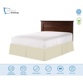 Bed Skirt Queen Size Pleated Style by Comfort Beddings 100% Cotton Blend Fabric, Premium Tailored Fit 1pc Bedskirt Queen Size 24" Drop Length Ivory Solid
