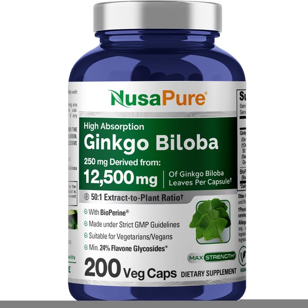 NusaPure Ginkgo Biloba 50:1 Extract, 250 mg Equivalent to 12,500