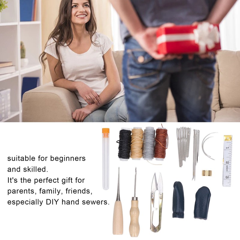 28Pcs Leather Working Tools Durable 2Pcs Awl 4Pcs Wax Threads