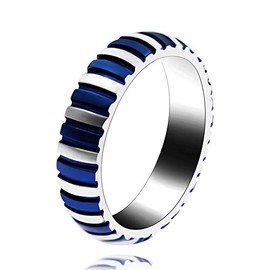 Uloveido Steel Band Ring Blue White Ring Engagement Ring Band Ring for Men Y758, T1/2 (62.1 mm), Stainless Steel, No Gemstone, Stainless Steel, No Gemstone