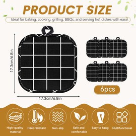 6 PCS kitchen pot holders, Black checkered pot holders for kitchen,pots holder for kitchens clearance, Multipurpose Trivets for Kitchen Cooking