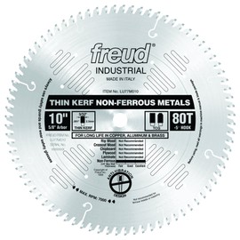 Freud LU77M010 10-Inch 80 Tooth TCG Thin Kerf Non-Ferrous Metal Cutting Saw Blade with 5/8-Inch Arbor