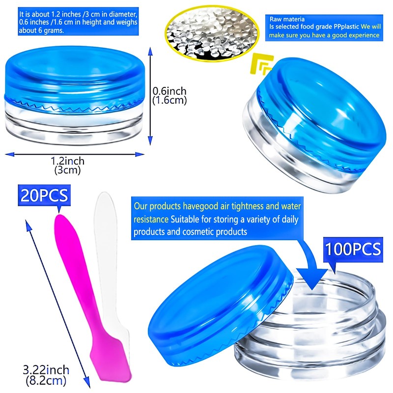 MotBach 100 Pcs 3g Empty Plastic Containers with Lids,Tiny Makeup