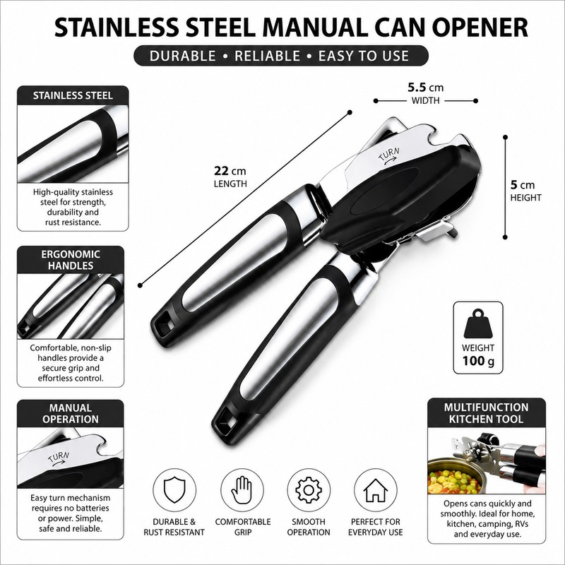 3-Piece Manual Can Opener Set for Kitchen Use – Stainless