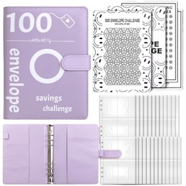 100 Envelope Challenge Binder,Savings Challenges Book with Envelopes,Envelopes Money Saving Challenge Savings Binder Successfully Reach Your Savings Goals (Purple)