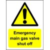 EMERGENCY MAIN GAS VALVE SHUT OFF SIGN - 1.2mm rigid