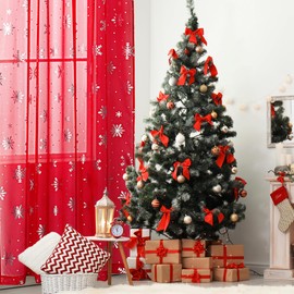 KarINSTALLi - Cortinas transparentes de Navidad para sala de estar, cortinas transparentes de lujo con estampado de copo de nieve, cortinas de ventana con bolsillo para barra, decoración para recámara y hogar, 2 paneles rojo, 52 pulgadas de ancho x 63 pu