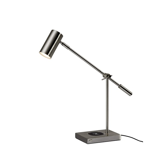 Adesso 4217-22 Collette LED Desk Lamp Wireless Charging, 7W LED, 5W QI, USB Port, Indoor Lighting Lamps , Silver