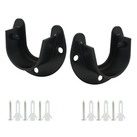 LifCratms 2 Packs Closet Rod Bracket, 1-1/4 Inch Stainless Steel Wardrobe Bracket with Screws, Heavy Duty Closet Rod Holders Closet Rod Support for Closet, Curtain Rod (Black)