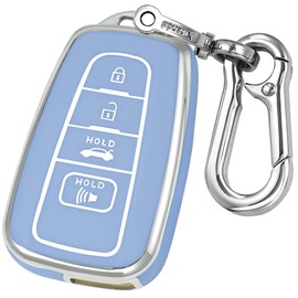 Kirsnda key fob cover metal buckle Compatible with toyota Camry RAV4 Highlander Avalon C-HR Prius Corolla ect Smart Remote Key skin,TPU Protection Key Case 4 buttons (silver blue)