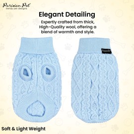 Parisian Pet Dog Sweater - Pull Over, Turtle Neck Blue Christmas Sweater for Dog - Cable Knit Thick Puppy Clothes- Fall, Winter Dog Sweaters - Flexible Arm Holes Dog Sweaters for Large Dogs - 2XL