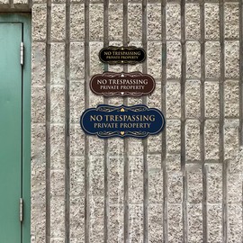 Signs ByLITA Designer No Trespassing Private Property Wall or Door Sign | Durable Material and Easy Installation | Security Sign for Property (Brushed Gold) - Small (1 Pack)