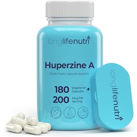 Huperzine A 200 Mcg 180 cápsulas vegetarianas  Hecho en Estados Unidos  Potente complejo cerebral nootrópico  Suplemento potenciador de la función... 