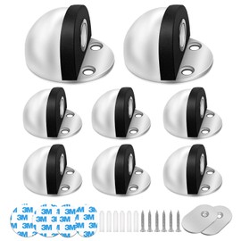 Magnetic Door Stop, White Door Stoppers Floor Mount Magnetic Door Catch Holder Modern Door Stops Brushed Satin Dome Door Stopper Wall Protector Adhesive Doorstops Magnet for Bottom of Door, 8 Pack