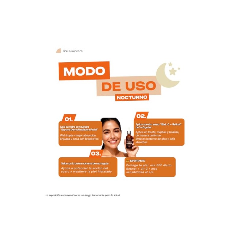 Suero Facial Nocturno Vitamina C + Retinol She Is Skincare
