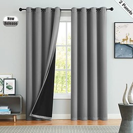 Beauoop 100% Blackout Window Curtain Panels 84 Inches Long Full Light Blocking Thermal Insulated Energy Saving Drapes for Bedroom/Living Room Grommet Top Window Treatment, 52 x 84 Inch, Gray, 2 Panels
