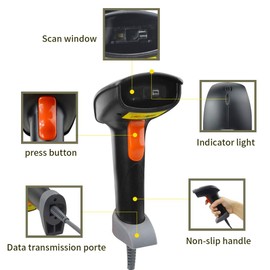Posunitech USB Laser 2D Barcode Scanner Wired Handheld Bar Code Scanner Reader Black Fast and Accurate