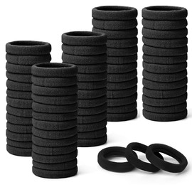100 PCS Large Black Seamless soft Hair Ties Band for Women, Elastic Ponytail Holders, No Damage for Thick Heavy Hair
