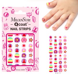 MelodySusie Qcoat Fully Cured Gel Nail Strips for Kids (Colorful Starry Fun) - UV Free Nail Polish Strips, Long Lasting Gel Nail Stickers, Includes 40 Nail Wraps, 2 Prep Pads, and Nail File