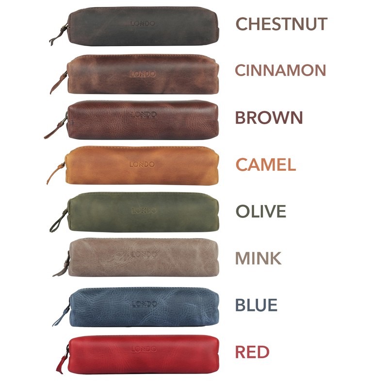 Londo Genuine Leather Zipper Pen, Pencil & Cosmetic Case (Camel)