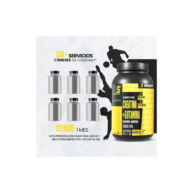 Creatina Monohidratada con Glutamina Hiper Sport de Uva, 1 kg