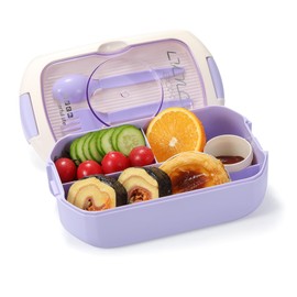 Meider Bento Box Sets, Bento Box for Kids and Adults, Reusable Meal Prep Containers with Fork,Spoon (No Cup, Purple)