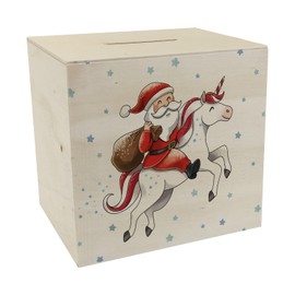Santa Claus on Unicorn Wooden Money Box Christmas Magic Money Box Unicorn Santa Claus Saving Piggy Bank Horse Children's Room Change Teenager